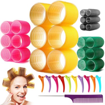 Hair Rollers Set, Self Grip Jumbo 2.5 Inch Hair Rollers Curlers,Salon Hair Dressing Rollers for Hair DIY, Curly Hairstyle Tools for Women, Multicolor (54mm 44mm 32mm 25mm 24Pack)