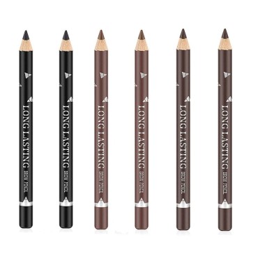 Go Ho 6 PCS Eyebrow Eye Liner Pencil Set,Easy to Color Waterproof Eye Brow Pencil,Professional Long-lasting Eyeliner Gel Makeup Brow Tint Pen,3 Colors(Black,Brown,Dark Brown)