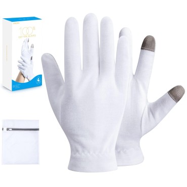 MNOPQ 100% Cotton Moisturizing Gloves 4 Pairs, Tou...