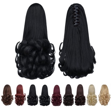 Black ponytail extensions,Fake Claw Clip Ponytails Hair Extension 12in Curly 3.8 OZ Hair pieces SYXLCYGG Wig Synthetic Fluffy¬ Tangled