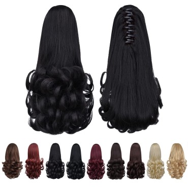 Black ponytail extensions,Claw Clip Ponytails Fake Hair Extension 12in Curly 3.8 OZ Hair pieces SYXLCYGG Wig Synthetic Fluffy¬ Tangled