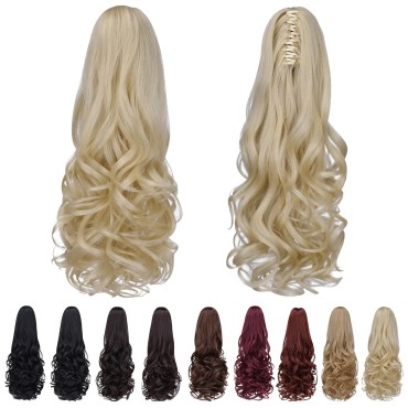 Blonde Clip Ponytail,SYXLCYGG Synthetic Like Real Fake Ponytails Blond Hair Extensions 20