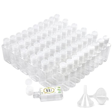 Foochy 120 Pack Clear Plastic Refillable Flip-Top Bottles for Hand Sanitizer Shampoo Lotion,etc - BPA/Parabens Free, 60ml/2oz