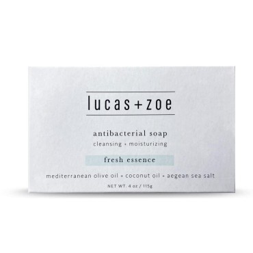 Lucas + Zoe Fresh Essence Antiseptic Bar Soap - 4 Ounce Moisturizing Body Soap Bar Made With Natural Ingredients Like Mediterranean Olive Oil, Coconut Oil, & Aegean Sea Salt - Made In Greece