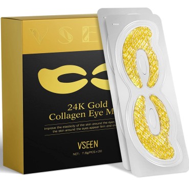 Vseen 24K Gold 20 Pairs Under the Eye, For Puffy Bags, Dark Circles and Wrinkles, Hydrogel, Crow's Feet can Improve Elasticity Hydrogel Fixes eye Fatigue