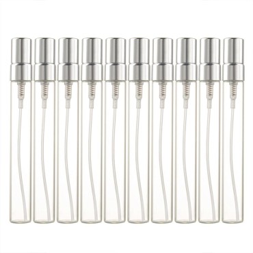 Enslz 10ml 10pcs Glass Spray Bottle Refillable Perfume Atomizer Mini Sample Test Bottle Thin Glass Vials (Silver)