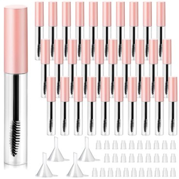 30 Pieces 10 ml Empty Mascara Tubes Eyelash Wand Refillable Clear Bottles Cream Container with 4 Pieces Transparent Funnels Transferring Castor Oil for DIY Cosmetics (Pink)
