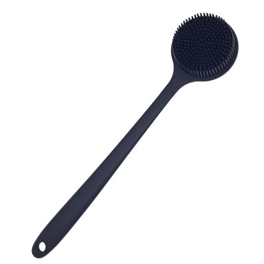 DNC Back Scrubber for Shower Soft Silicone Bath Body Brush with Long Handle, BPA-Free, Hypoallergenic (Black)