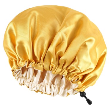 CHORHA Satin Sleep Cap,Double-Sided Adjustable Sleep Bonnet,Bonnet Cap for Sleep (Yellow)