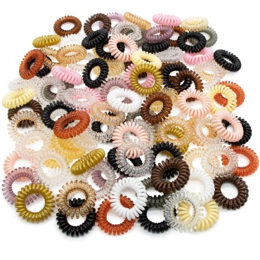 100 PCS Women Spiral Hair Ties Colorful Phone Cord...