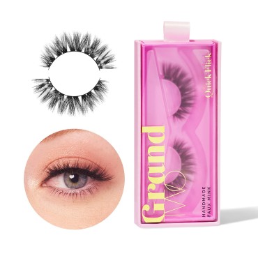 The Quick Flick Grand Two False Lashes, Handmade Vegan Cruelty Free Faux Mink, Criss Cross Flared Cat Eye 3D Glamorous Dramatic Full Volume, Black Band, Reusable 30+ Applications, Lightweight.