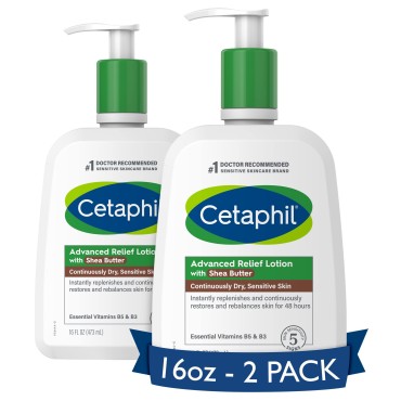 Cetaphil Body Lotion, Advanced Relief Lotion with Shea Butter for Dry, Sensitive Skin, 16 oz Pack of 2, Fragrance Free, Hypoallergenic, Non-Comedogenic