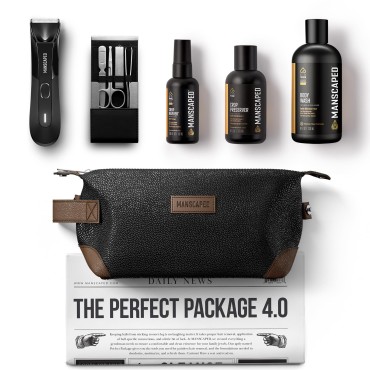MANSCAPED® Perfect Package 4.0 Kit Contains: The Lawn Mower® 4.0 Electric Trimmer, Ball Deodorant, Body Wash, Performance Spray-on-Body Toner, Four Piece Luxury Nail Kit, Toiletry Bag, 3 Shaving Mats