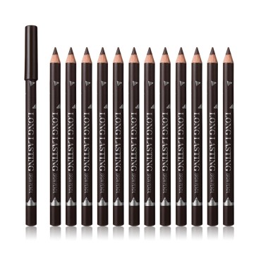 Sumeitang 12 Pcs Dark Brown Eyebrow Pencil Eyeliner Set, Waterproof, Easy to Color, Long Lasting Professional Eye-Makeup Gel Pen, Women
