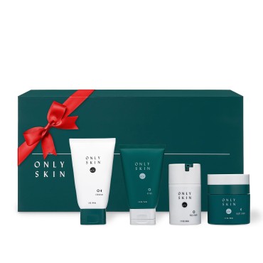 Only Skin Men's Standard Skin Care Kit, 4-Piece, Face Cleanser, Face Scrub, Day Cream & Night Moisturizer Gift Set for Men, Back To School Gifts
