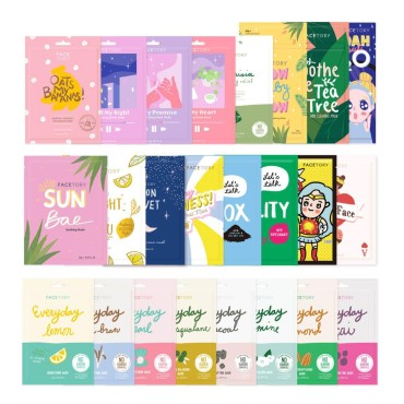 FaceTory 24 Pack Sheet Mask Collection - Hydrating Essence Korean Sheet Mask, for All Skin Types, Nourishing, Illuminating, Soothing, Collection Variety Pack with Collagen, Cica, Niacinamide, and More