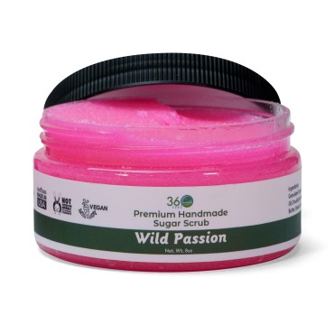 360Feel Wild Passion Sugar Body Scrub - Great Scrub for Acne Scars Stretch Marks Foot Scrub Great Gifts For Women - 8 Fl Oz Cream