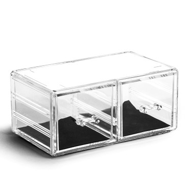 BINO THE MANHATTAN SERIES Acrylic Makeup Drawer Organizer- 2 Drawer Short | Clear Beauty Organizers and Storage| Cosmetic & Makeup Drawer| Home Organization| Jewelry & Vanity Accessories Drawers