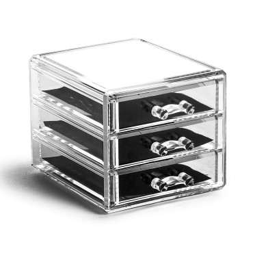 BINO THE MANHATTAN SERIES Acrylic Makeup Drawer Organizer- 3 Drawer Small | Clear Beauty Organizers and Storage| Cosmetic & Makeup Drawer| Home Organization| Jewelry & Vanity Accessories Drawer