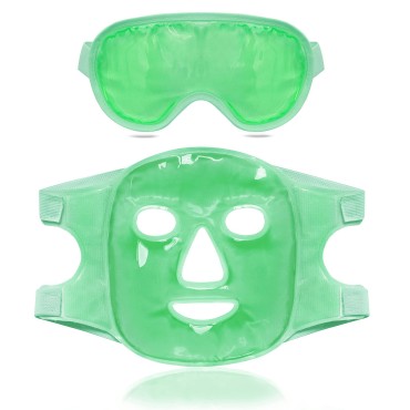 Ice Face Mask&Ice Eye Mask,Cold Hot Gel Mask Compress Therapy Reusable,Cooling Face Eye Mask for Pain Relief,Migraines,Headaches,Puffiness (Green)