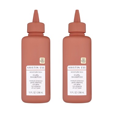 Kristin Ess Hair Moisture Rich Curl Shampoo for Curly + Wavy Hair, Curly Hair Product, Vegan, Sulfate, Paraben + Silicone Free, Color + Keratin Safe, 10 fl. oz. - Pack of 2