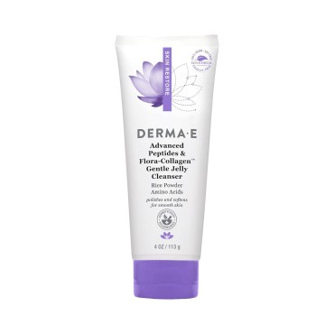 Derma E Advanced Peptides and Vegan Flora-Collagen Gentle Jelly Cleanser - Cleansing Face Wash Brightens, Hydrates and Reduces Appearance of Facial Lines and Wrinkles, 4 Oz