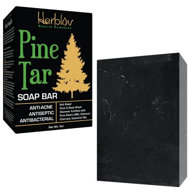 All Natural Pine Tar Soap Bar 4oz -Cleansing Anti Acne Eczema Psoriasis Itch Relief Pine Tar Face & Body Wash Cleanser - Pure Goat’s Milk Soap with Oatmeal, Charcoal, Essential Oils Made in USA