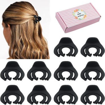 Small Hair Clips for Women Girls Kids, Tiny Hair Claw Clips for Thin/Medium Thick Hair, 1.5 Inch Mini Hair Jaw Clips Matte Octopus Clip Nonslip Spider Clip with Gift Box (Black)