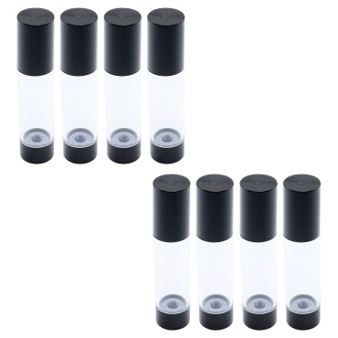 Risbay 8Pcs 1.76Oz/50ml Black Plastic Refillable Containers Pump Containers for Foundation,Lotion,Essential Oil,Shampoo