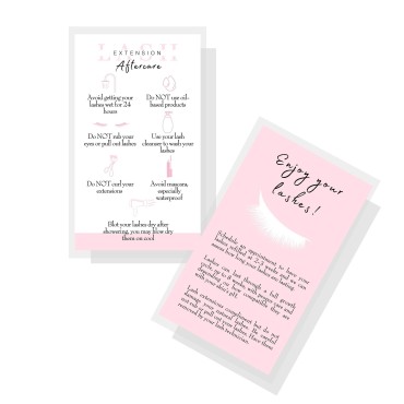 Boutique Marketing LLC Lash Extension Aftercare Cards | 50 Pack | Business Card Size 3.5 x 2inch inches | Eyelash Extension Supplies | White and Light Pink Design