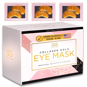 Gold Glow Under Eye Patches - 24K Gold Eye Masks for Dark Circles and Puffiness for Men and Women with Collagen, Hyaluronic Acid, and Vitamin C, 15-Pairs