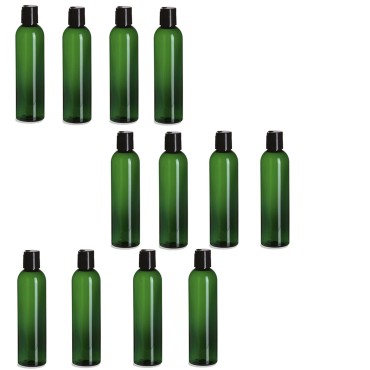 Natural Farms 12 Pack - 8 oz -Green Cosmo Plastic Bottles - Black Flip Top - for Essential Oils, Perfumes, Cleaning Products