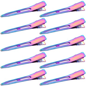 OIIKI 10 Pack 2.2 Inches Rainbow Alligator Hair Clips, Metal Duck Bill Hair Clips Pins without Teeth, Curl Clips Hair Barrettes Accessories for Hair Coloring, Hair Styling, Salon, Bows DIY