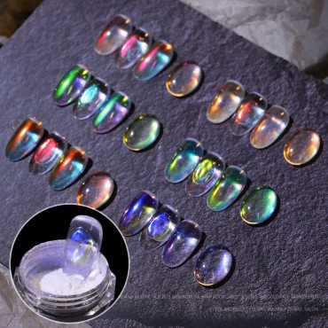 6 Boxes Ice Transparent Aurora Nail Powder Neon Ra...