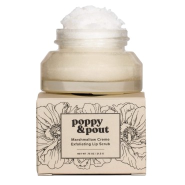 Poppy & Pout 100% Natural Lip Scrub, Exfoliating Lip Treatment, In Hand-filled Recyclable Glass Jars, Cruelty Free (Marshmallow Creme)