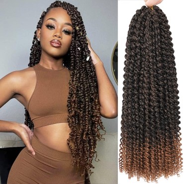 Passion Twist Hair Brown 24 Inch 8 Packs Passion Twist Crochet Hair Water Wave Braiding Hair Curly Long Spring Twist Hair Synthetic Hair Extension (24 Inch (Pack of 8), T30)