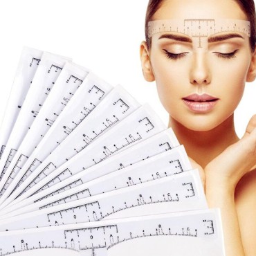 XHBTS 100 Pack Eyebrow Ruler, Disposable Adhesive Eyebrow Sticker Microblading Ruler Stencil Guide Makeup Tool