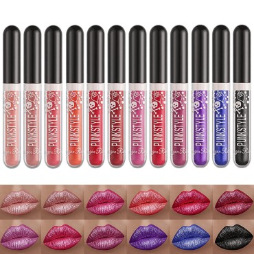 BIOKUSY 12 Colors Glitter Lip Gloss Set, Black Blu...