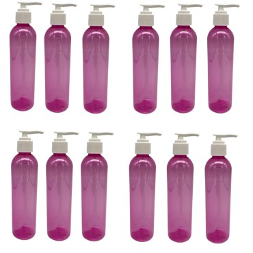 12 Pack - 8 oz - Pink Cosmo Plastic Bottles - Whit...