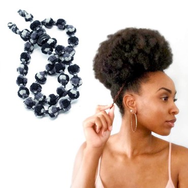 Bunzee Bands Large Hair Band for Thick, Curly, Natural Hair - Cushioned No Damage Hair Ties Ideal For Braids, Pineapple Hair - Afro Puff Ponytail Holder - Adjustable, Extra Stretchy (Black Marble 1Pk)