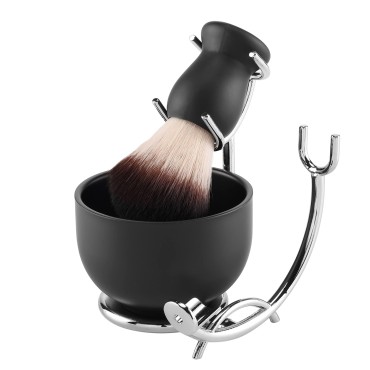 Aethland Shaving Brush Set with Black Solid Wood Handle, Shaving Kit for Men Includes Shaving Brush, Dia 3.1 inches Stainless Steel Shaving Bowl & Shaving Stand Wet Shaving Gifts for Men