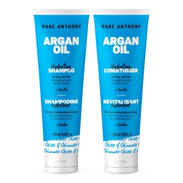 Marc Anthony Argan Oil Shampoo & Conditioner Set with Keratin - Moisturizing & Hydrating for Dry, Dull Hair - Repairs, Strengthens & Revives Shine with Nourishing Argan Oil of Morrocco - Sulfate Free
