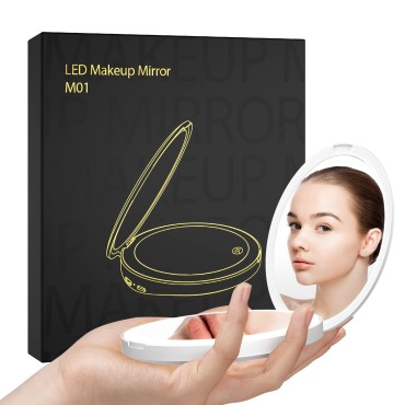 SHEGINEL 1X/5X Compact Mirror with Light, USB Rechargeable Mirror Compact, 3-Level Adjustable Brightness, Travel Makeup Mirror for Travel, Handbag, Pocket (3.54 Inch)