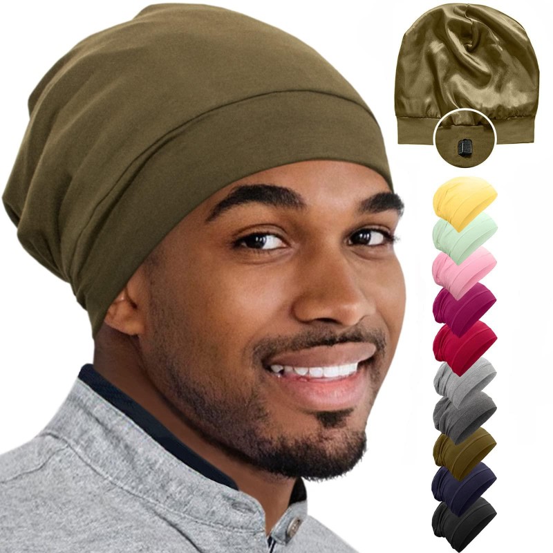 Silk Satin Bonnet Hair Cover Sleep Cap for Sleeping Beanie Hat Adjustable Stay On Headwear Lined Natural Nurse Cap for Women