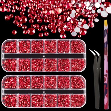 3440PCS 6 Sizes Red Glass Crystal Kit with Pickup ...