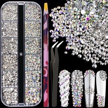6 Sizes Transparent and AB Glass Crystal Kit with ...