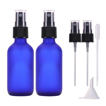 60ml Frosted Blue Glass Spray Bottles,Small Empty Fine Mist Perfume Refillable Reusable Travel Spray Bottle for Essential Oils/Hair/Aromatherapy/Cleaning/Cosmetic with Extra Spray Nozzle(2 Pack)