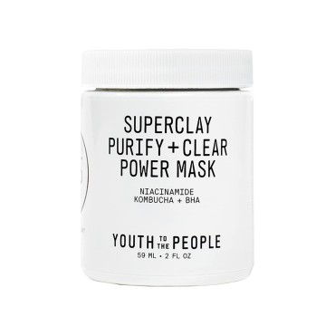 Youth To The People Superclay Purify + Clear Power Mask - Clay Mask with White Clay + French Green Clay Powder to Help Clear Pores, Absorb Excess Oil - Salicylic Acid, Niacinamide Face Mask, 2oz