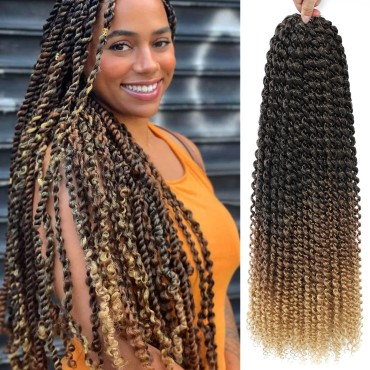 Ombre Passion Twist Hair 24 Inch 8 Packs Passion Twist Crochet Hair For Women Water Wave Braiding Hair Long Spring Twist Hair Synthetic Hair Extension (24 Inch (Pack of 8), 1B/30/27)