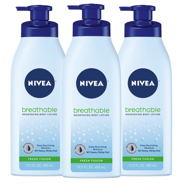 NIVEA Breathable Nourishing Body Lotion Fresh Fusion, Body Lotion for Dry Skin, Pack of three 13.5 Fl Oz Pump Bottle